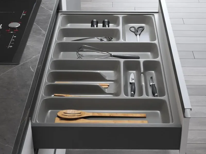 Ozone kitchen cutlery tray organizer in drawer with compartments for organized utensil storage
