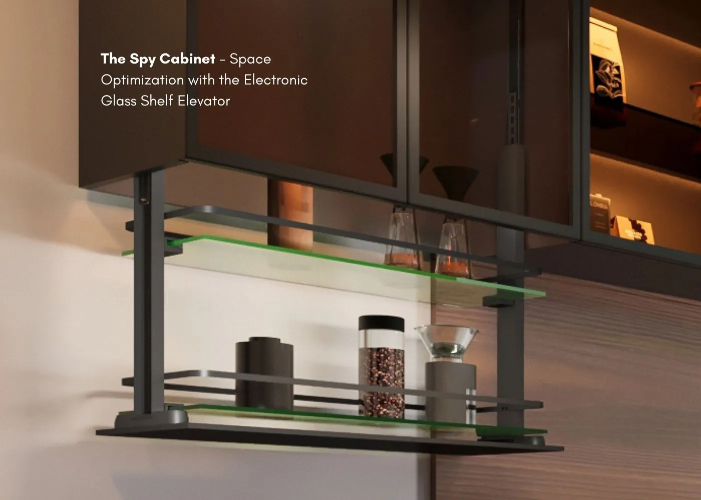 The Spy Cabinet – Unleash the Power of Space Optimization with the Electronic Glass Shelf Elevator
