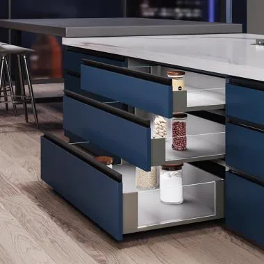 Slim Pro Ergotec Glass with LED Drawer System with Full-Extension and Soft-Close | Side Wall: Glass with LED