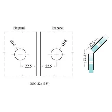 Glass to Glass Connector 135° , Satin Stainless Steel | Ozone