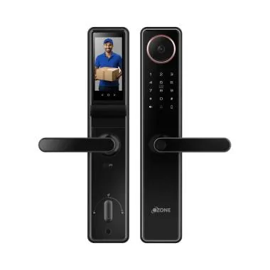 Smart Wi-Fi External Lock with Integrated HD Video Camera for Wooden & Metal Doors, 4-Way Access, OzoLife App, Fingerprint, Password, RFID Card, 35-110 mm Door Thickness, Free Installation, 3 Years Warranty (Black)