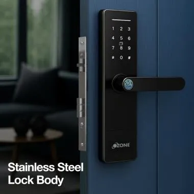 Smart Wi-Fi Lock for Wooden & Metal Doors, 4-Way Access, OzoLife App, Fingerprint, Password, RFID Card, 30-50 mm Door Thickness, Free Installation, 2 Years Warranty (Black) | Ozone