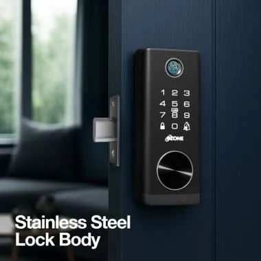 Deadbolt Lock for Wooden & Metal Doors, 4-Way Access, OzoLife App, Fingerprint, Password, RFID Card, 35-55 mm Door Thickness, Free Installation, 2 Years Warranty. | Ozone