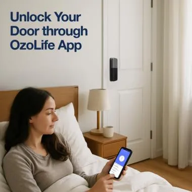 Deadbolt Lock for Wooden & Metal Doors, 4-Way Access, OzoLife App, Fingerprint, Password, RFID Card, 35-55 mm Door Thickness, Free Installation, 2 Years Warranty. | Ozone