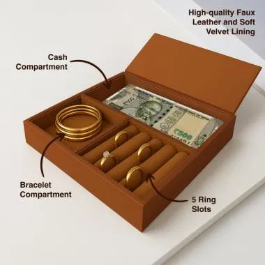 Jewellery Tray Organizer with Faux Leather & Velvet Lining | Ring, Bracelet, Cash & Accessory Holder | Ozone