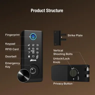 Vertibolt Lock for Wooden & Metal Doors, 4-Way Access | Ozone