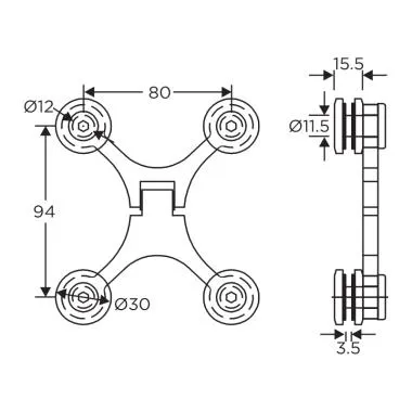 Glass to Glass Hinge 180° (self centering) , Polish Stainless Steel | Ozone